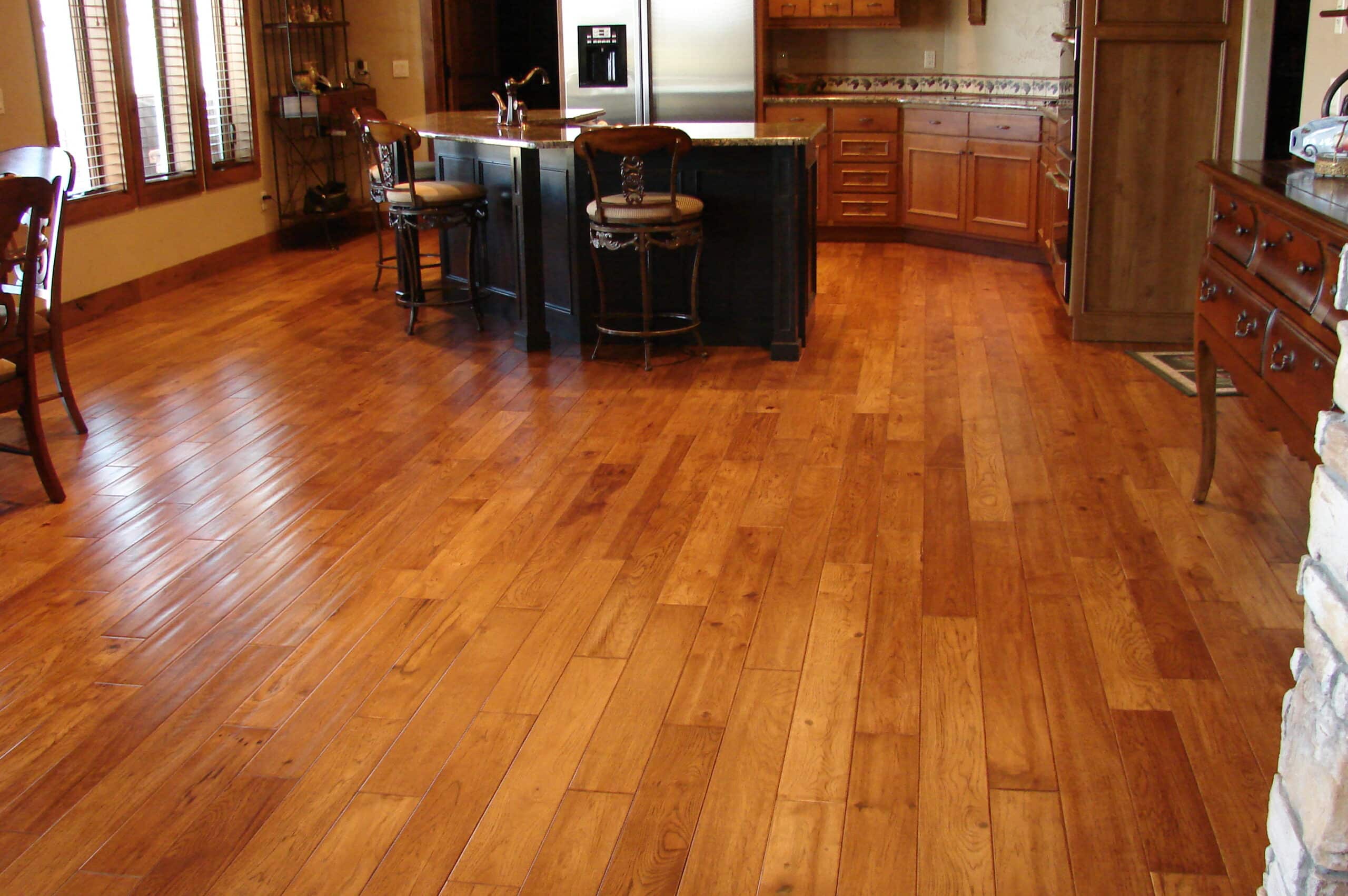 Hardwood floor in a large open kitchen