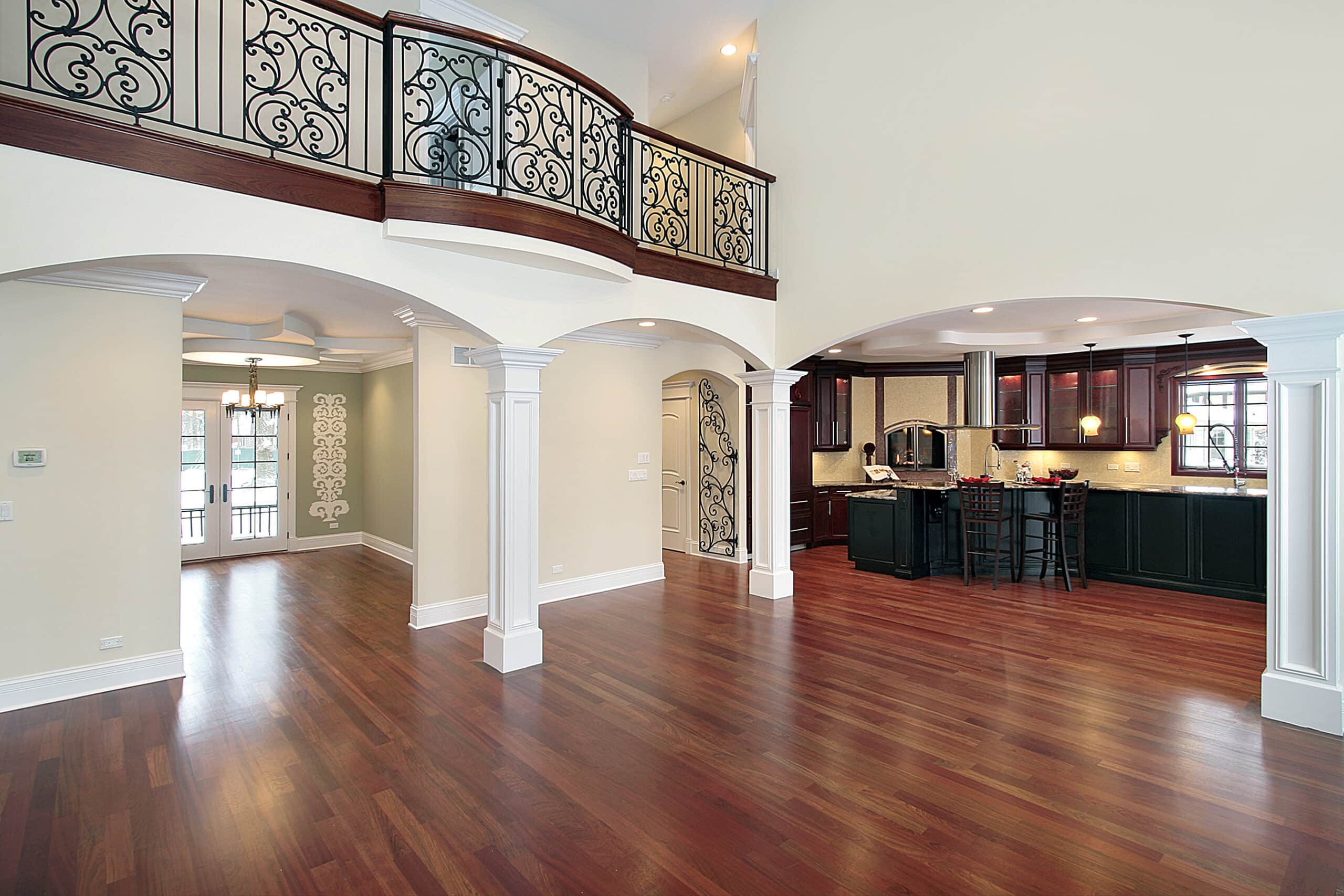 Hardwood floor installation in an open living area
