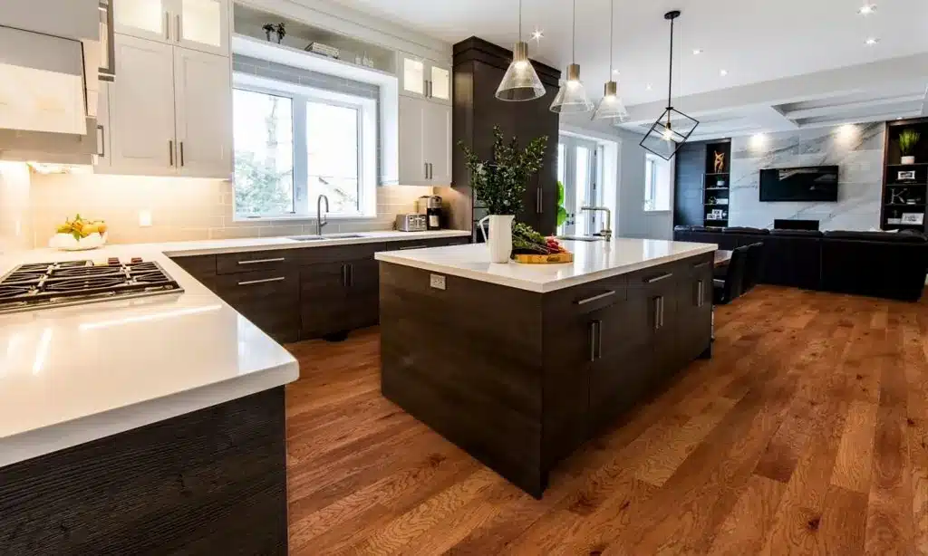Custom stained hardwood floor detail