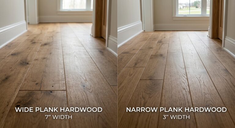 Wide plank vs narrow plank hardwood flooring side-by-side comparison
